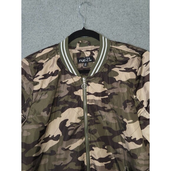 Y2K Rue 21 Womens Camo Bomber Varsity Jacket Large Army Green Black Tan Grunge - Picture 4 of 10